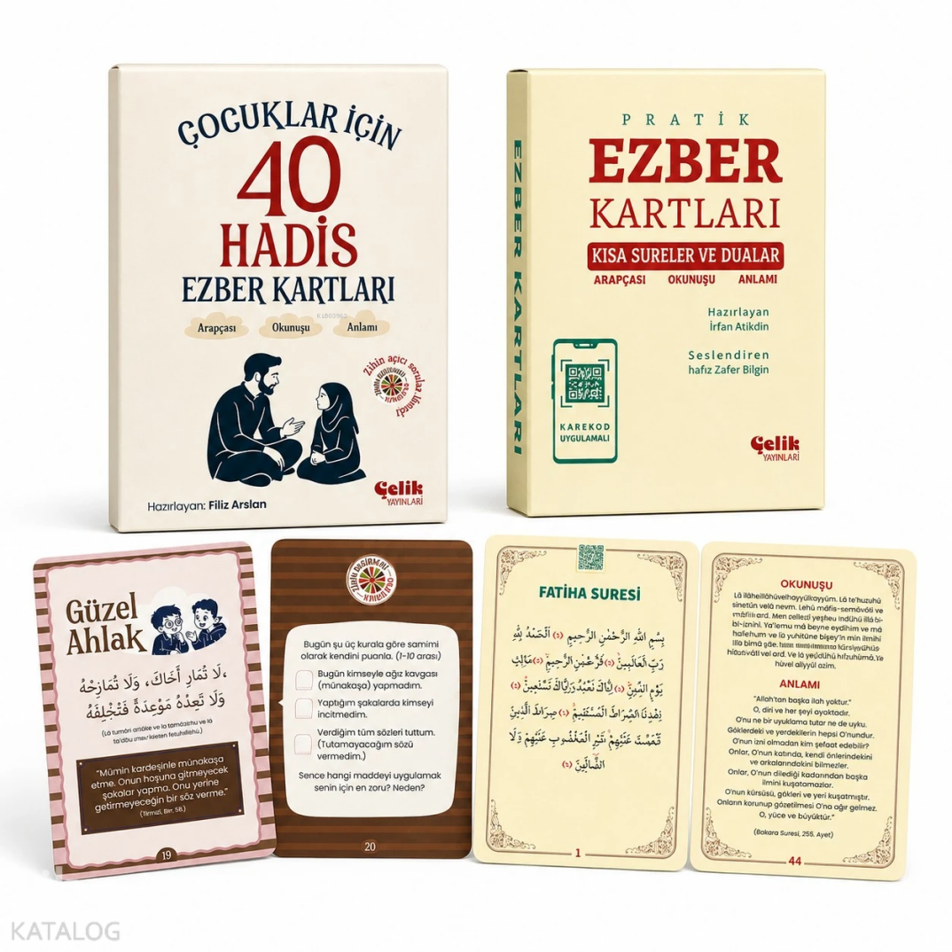 Ezber Kartları Seti;1 - Çocuklar İçin 40 Hadis - 2 - Kısa Sureler ve Dualar - 1